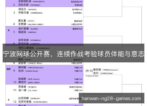 宁波网球公开赛,连续作战考验球员体能与意志 宁波网球公开赛,连续作战考验球员体能与意志